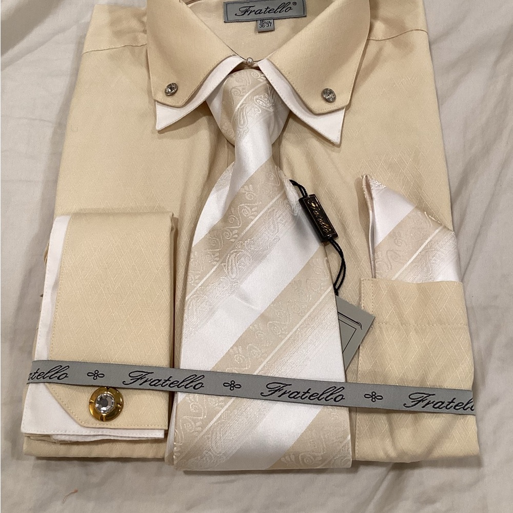 Fratello Men's Cream Dress Shirt and Tie Set NIB